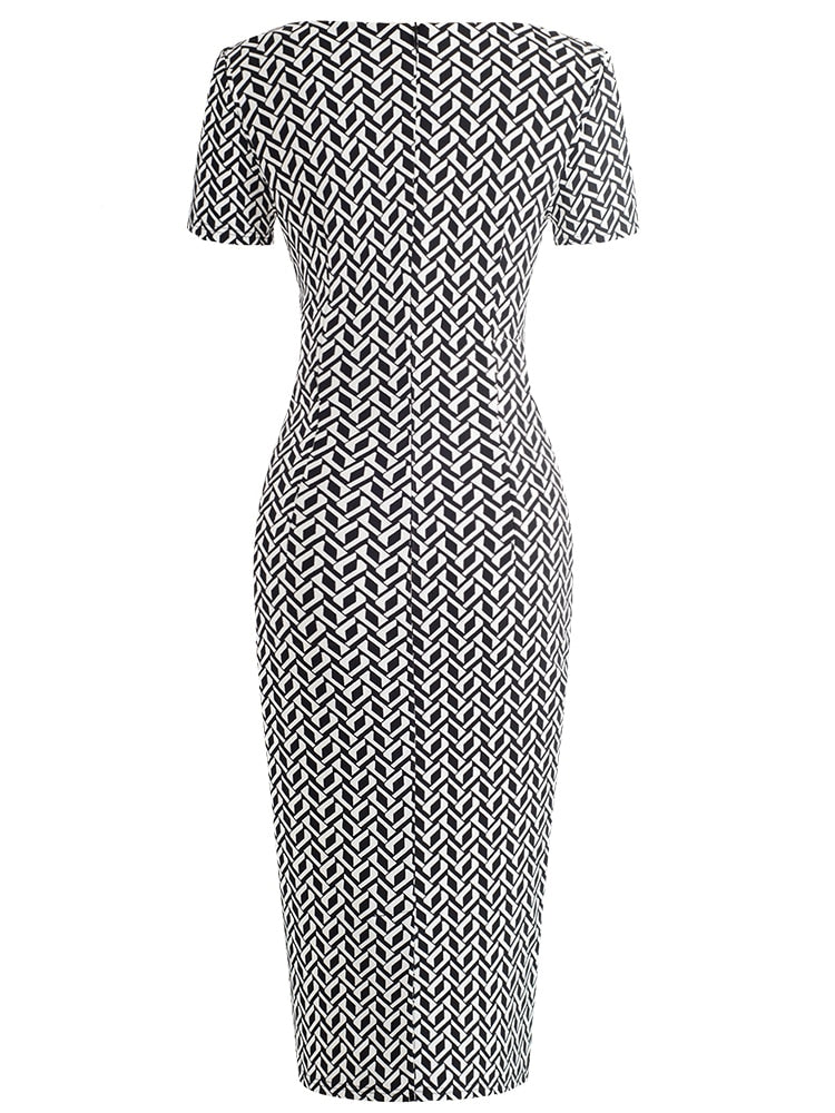 Nice-forever Women Vintage Wear to Work Elegant vestidos Business Party Bodycon Sheath Office Ruffle Female Dress B452