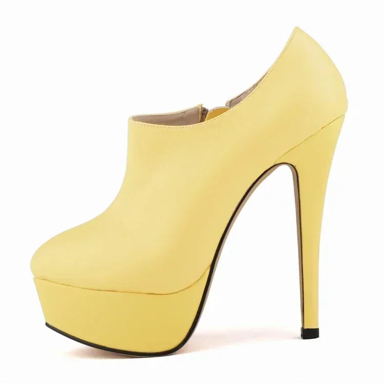 Autumn Winter Women Boots Fashion Sexy Stilettos 14cm Round Toes High Heels Ladies Platform Pumps Leather Party Shoes Large Size