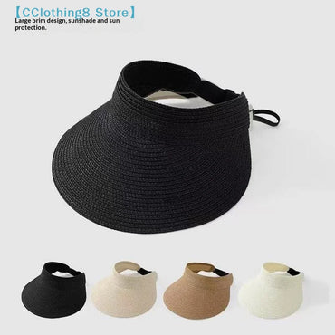 UPF50+ Wide Brim Visor Hat For Women Straw Beach Sun Visor Foldable Ponytail With UV Protection Straw Hat Beach Hats【AliS8】