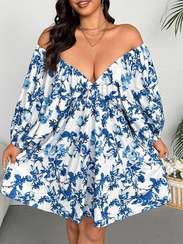 plus Size V-Neck Romantic Floral Print Vacation Dress Women's Casual Elegant Maxi Dress for Summer