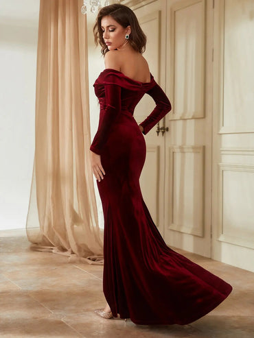 YISIKADO Off Shoulder Velvet Formal Dress