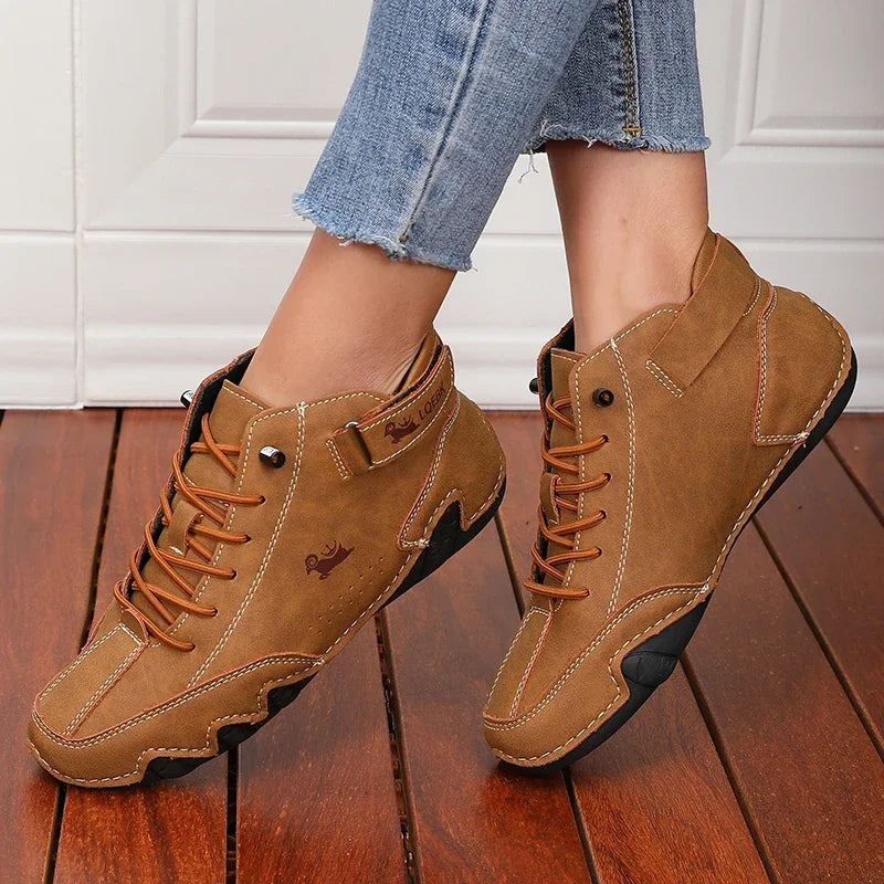 Khaki Women's Boots Trendy Comfortable Soft Soled High Top Boots Versatile Fashionable Commuting Motorcycle Women's Sneakers