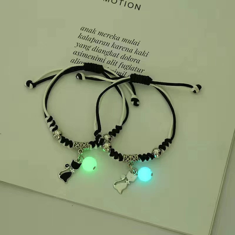 2023 Luminous Cat Star Moon Bracelet Couple Charm Handmade Adjustable Rope