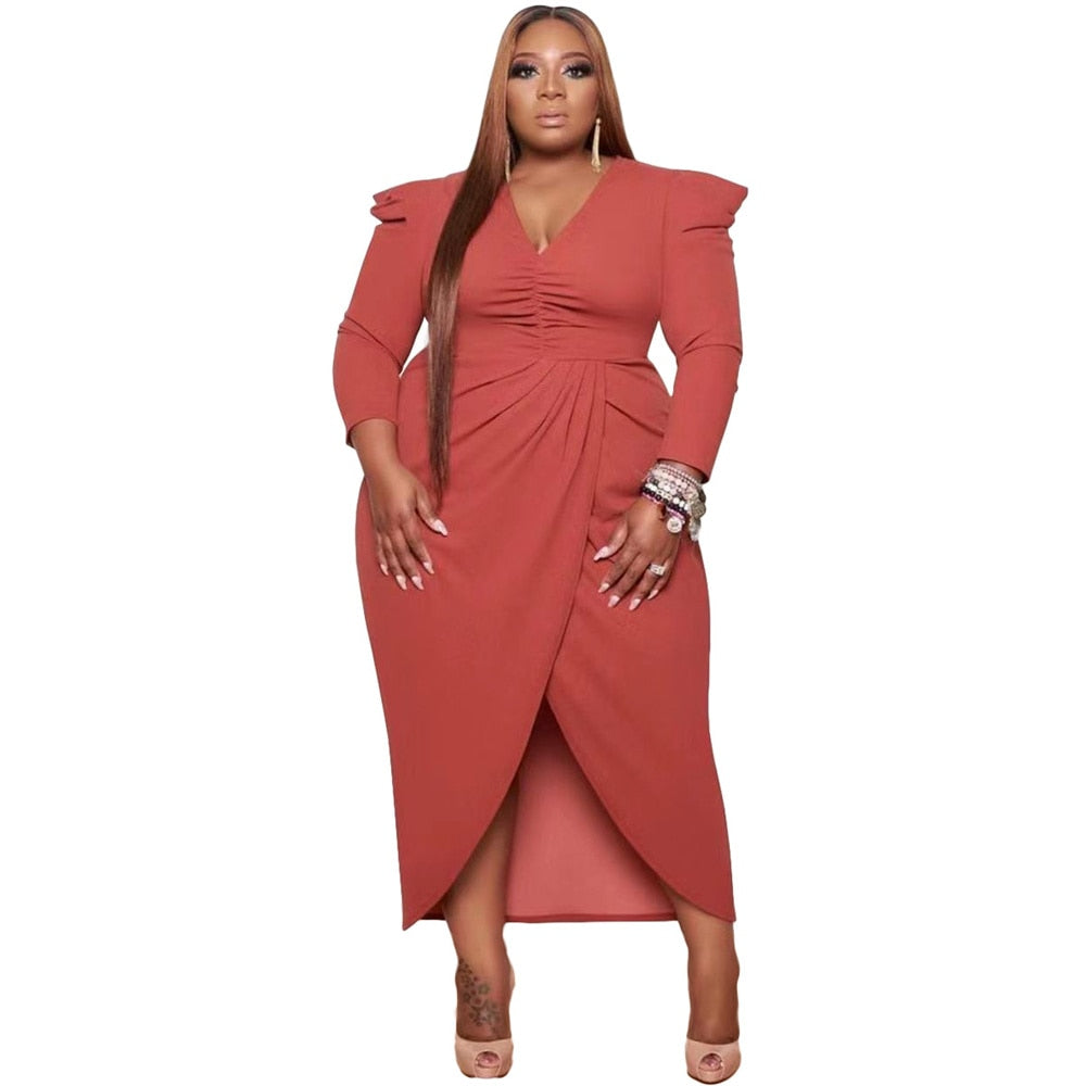 Sexy Women's Clothing Sexy New Style Long Sleeve V Neck Urban Plus Size Evening Dress