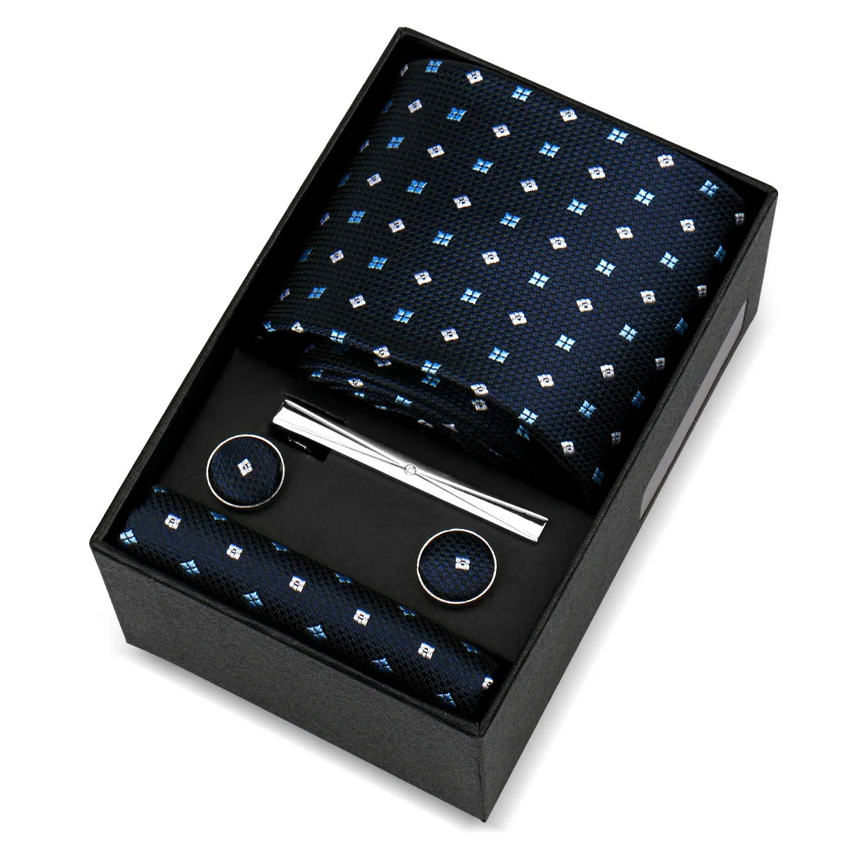 Luxury 8cm Tie For Men Handkerchief Cufflink Tie Clip Set Man Wedding Gravata Suit Accessories Brand Business Necktie Box Gift