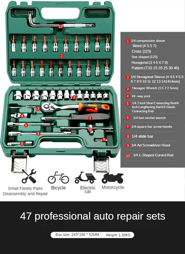 Professional Auto Repair Toolbox Kit Socket Wrench Ratchet Combination Complete Set of Multifunctional Tools and Accessories