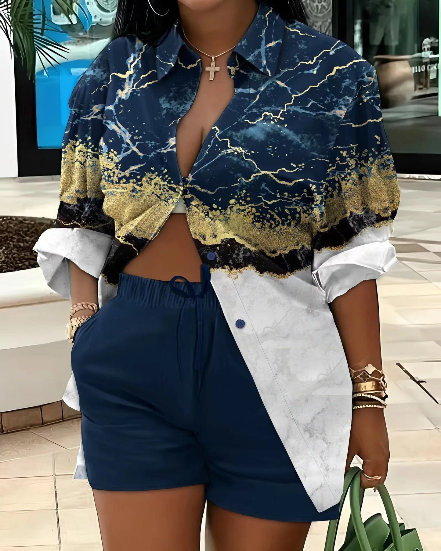 2025 Spring Autumn Casual Woman Sets Fashion Shirt Printed Button Shirt&Shorts Streetwear Shorts Pant Outfit Suit Two Piece Set