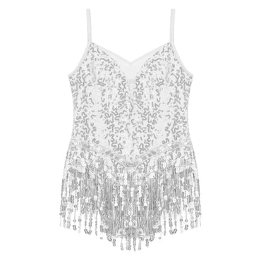 Latin Jazz Dance Dress Gym Kids Girls Shiny Sequins Tassel Fringe Mesh Ballroom Samba Tango Cha Cha Dance Leotards Rave Costume