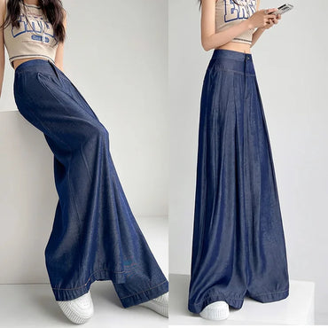 High Waist Baggy Jeans Women's Summer Thin Korean Drooping Silk Wide-leg Pants Oversize Woman Clothes Female Trousers Denim New