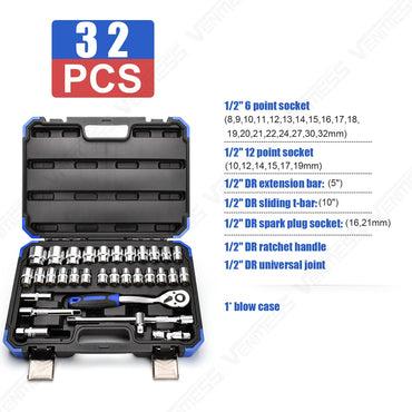 Mechanics Tool Set Socket Wrench Set,Auto Repair Hand Tool Kit Wrench Tool Box Set with Plastic Storage Case