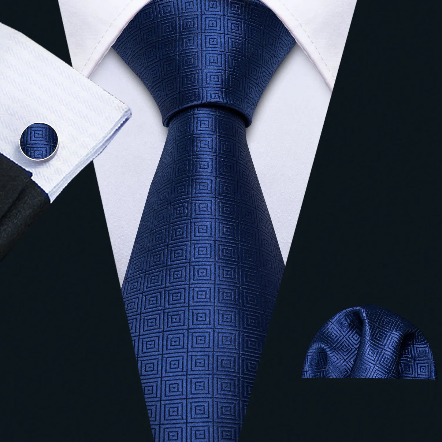 Barry.Wang Plaid Silk Men Tie Hanky Cufflinks Set Checked Jacquard Necktie for Male Formal Casual Wedding Business Party Events