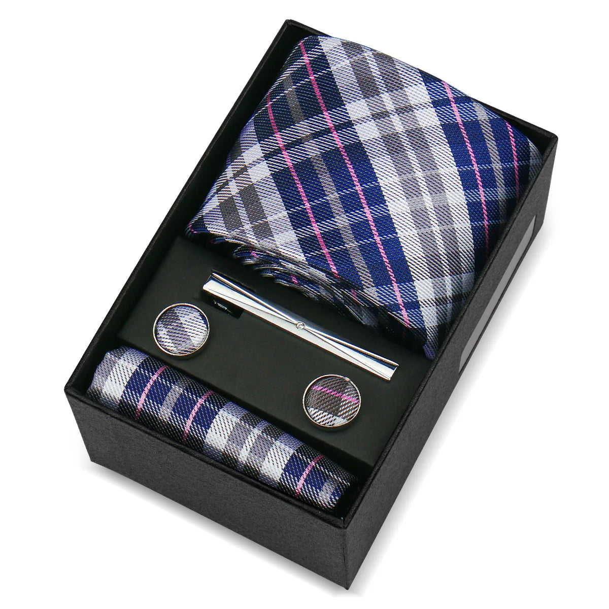 Luxury 8cm Tie For Men Handkerchief Cufflink Tie Clip Set Man Wedding Gravata Suit Accessories Brand Business Necktie Box Gift