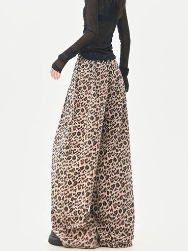 2025 Jeans Leopard Print High-Waisted Loose-Fit Casual Trousers Straight-Leg Long Pants New Style Amazeon European And American