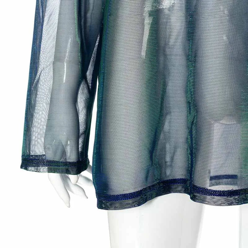 Solid See Through Tshirt Women Sexy Tops O-Neck Long Sleeve T Shirt For Women Clothing Club Y2k Aesthetic Egirl Tees