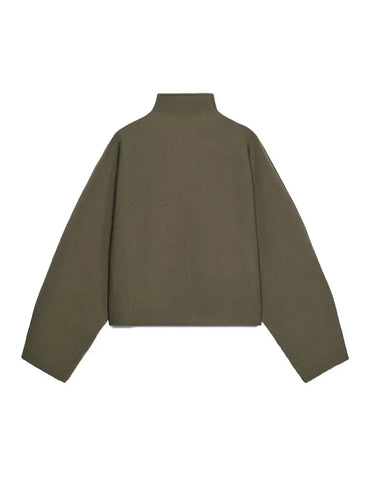 Vintage Stand Collar Women's Cropped Jacket Zipper Loose Full Sleeve Thick Warm Coat 2025 Autumn Winter Lady New in Outwear