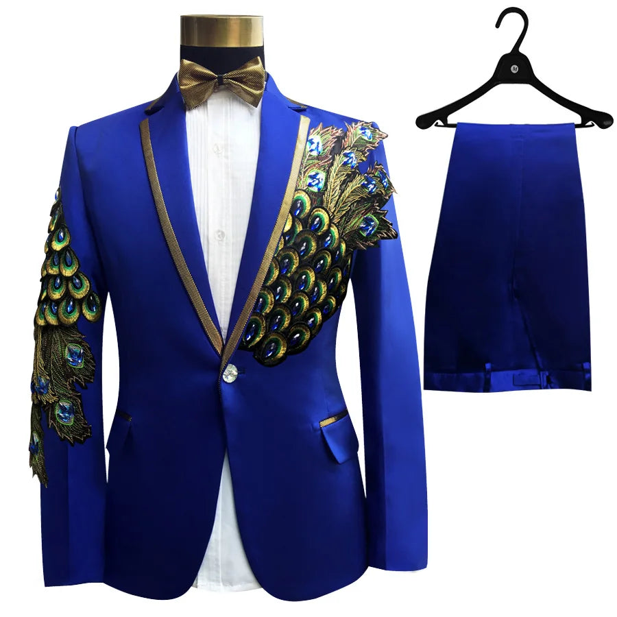 New Embroidered Tuxedos Men, Black Wedding Groom Suit, Male Singer Performance, Party Blazer, Prom Costume, Fashion Paillette