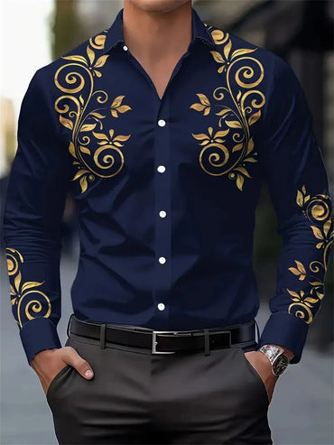 Men's Fashion Floral Print Shirt, Casual Breathable Lapel Button Long Sleeve Shirt For Spring Men’s Clothing Men's Formal Tops
