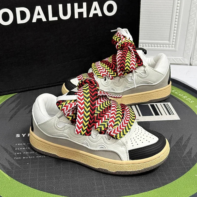 Thick-Soled Dad Shoes Men/women 2025 Summer Autumn Lace Up Clunky Sneaker Casual Skateboard Shoes Mixed Color Sport Shoes