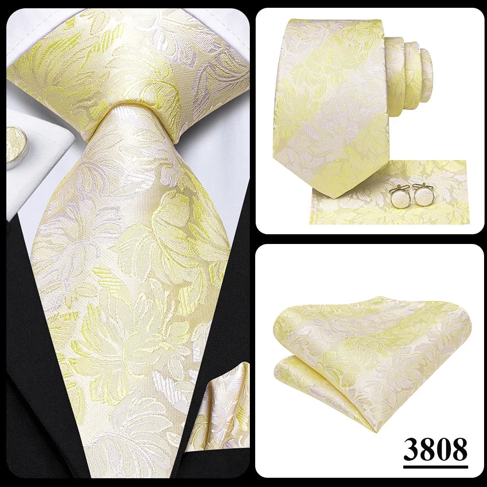 Hi-Tie Champagne Floral Paisley Silk Elegant Tie For Men Groom Wedding Men Necktie Pocket Square Cufflink Accessory Wholesale