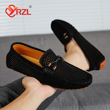 YRZL Men Loafers Casual Slip on Shoes Soft Hollow Leather Lightweight Loafers Man Breathable Comfortable Driving Shoes for Men