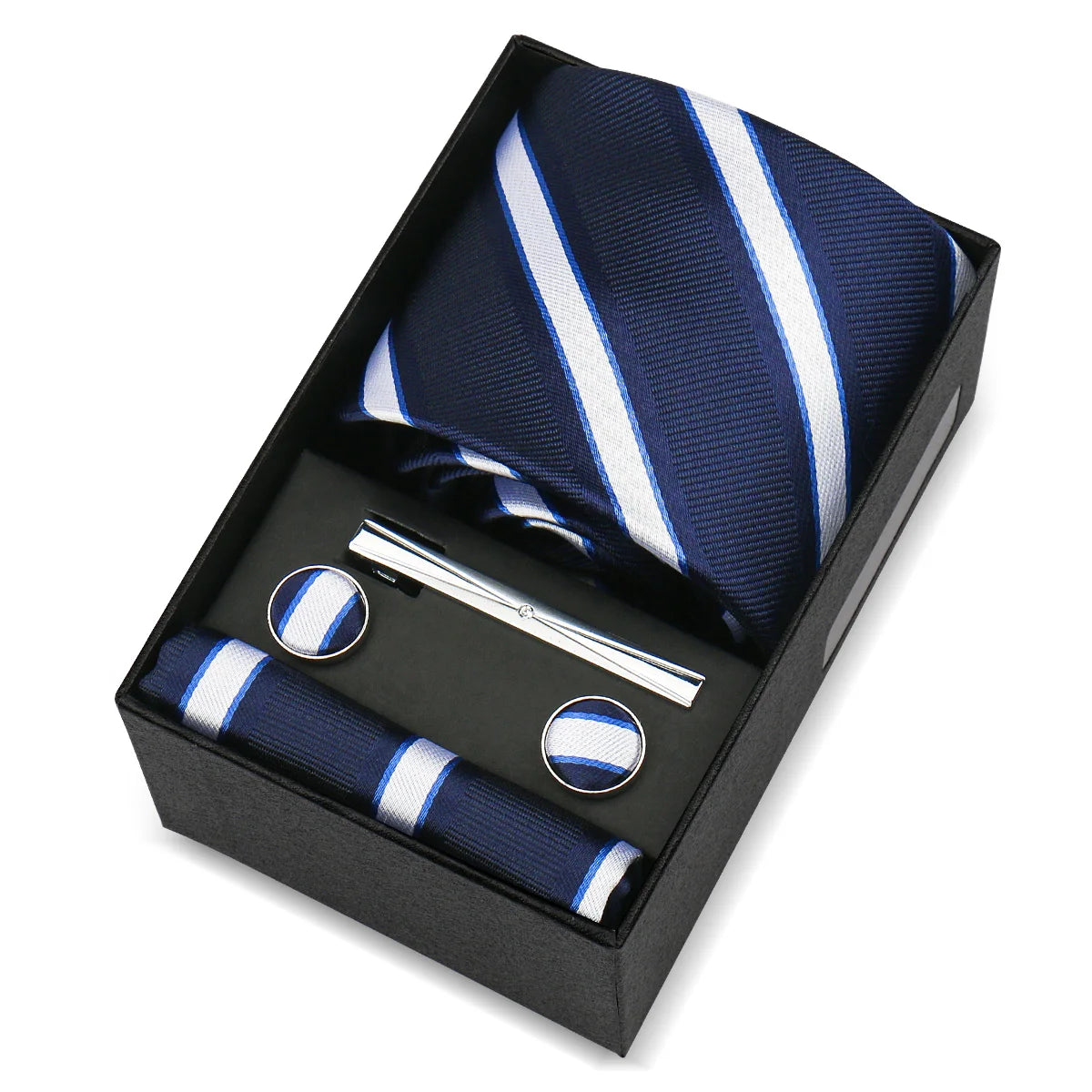 Luxury 8cm Tie For Men Handkerchief Cufflink Tie Clip Set Man Wedding Gravata Suit Accessories Brand Business Necktie Box Gift