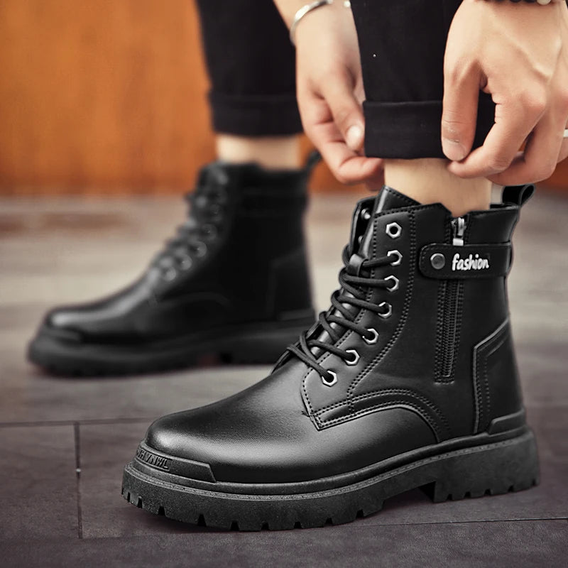 Men's new casual boots fashion versatile four season wear-resistant comfortable high top boots fashion outdoor youth work boots