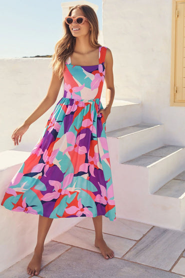 YEMOGGY Elegant floral print Dress Summer Women Dress 2023 New Casual V-neck Sleeveless High Waist Ruffle Midi sexy sling dress