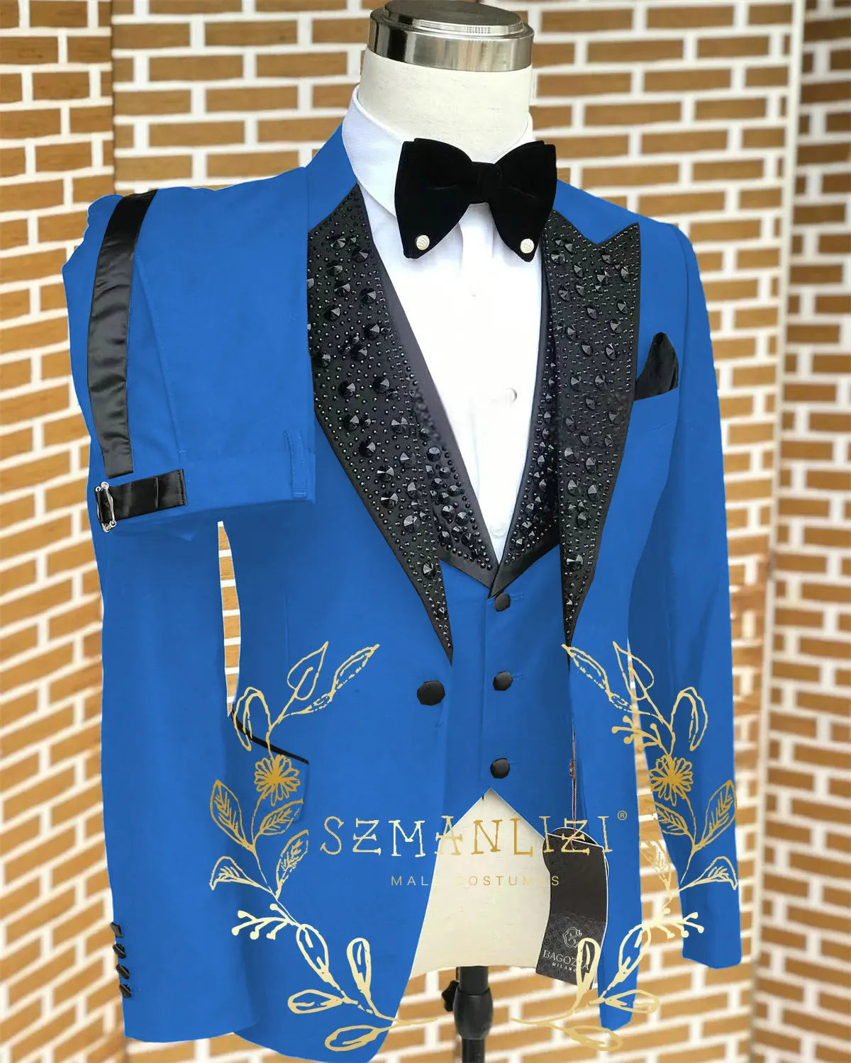 Black Men Suits Luxury Stone Crystal Tuxedos Bespoke Groom Wear 3 Pieces Business Male Prom Blazers Slim Fit Custome Homme