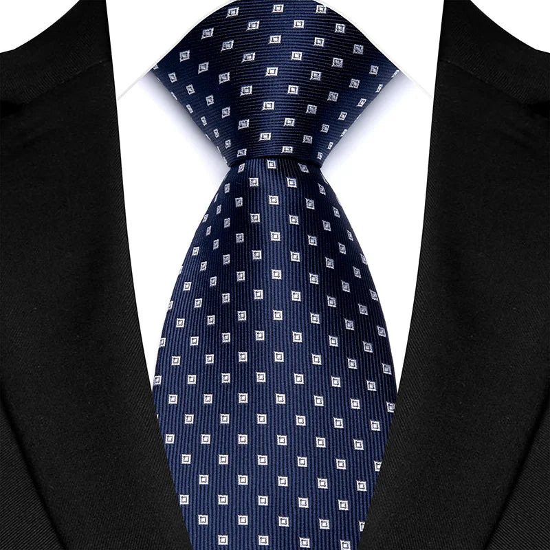 Luxury Men's Necktie 8cm Navy Blue Color Tie Jacquard Neck Ties for Man Business Wedding Party Gift