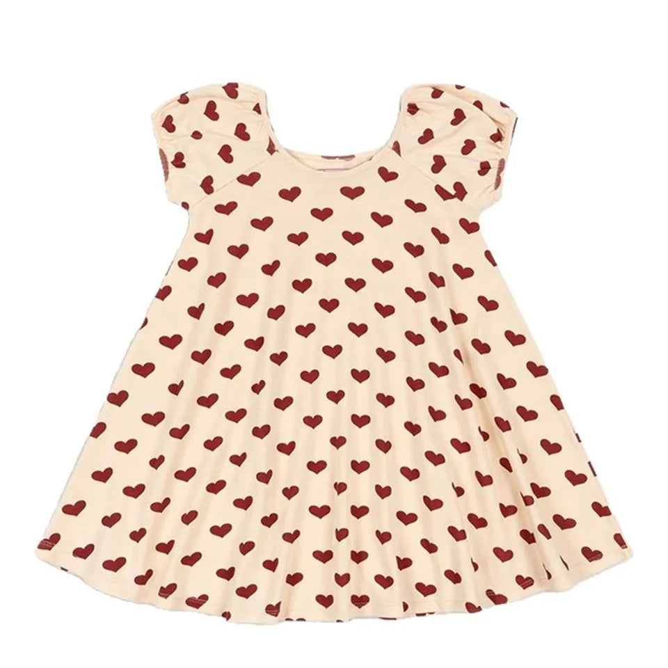 Girls Dress 2026 Summer Kids Tee and Shorts Set Heart printed Lace T Shirt Denim Overalls Children Princess Dresses Clothing