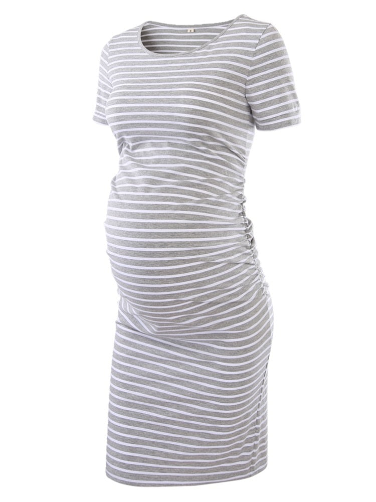 Liu&Qu Maternity Dresses Women Side Ruched Pregnany Dress Bodycon Pregnant Clothes Casual Mama Short Sleeve Wrap Baby Showers