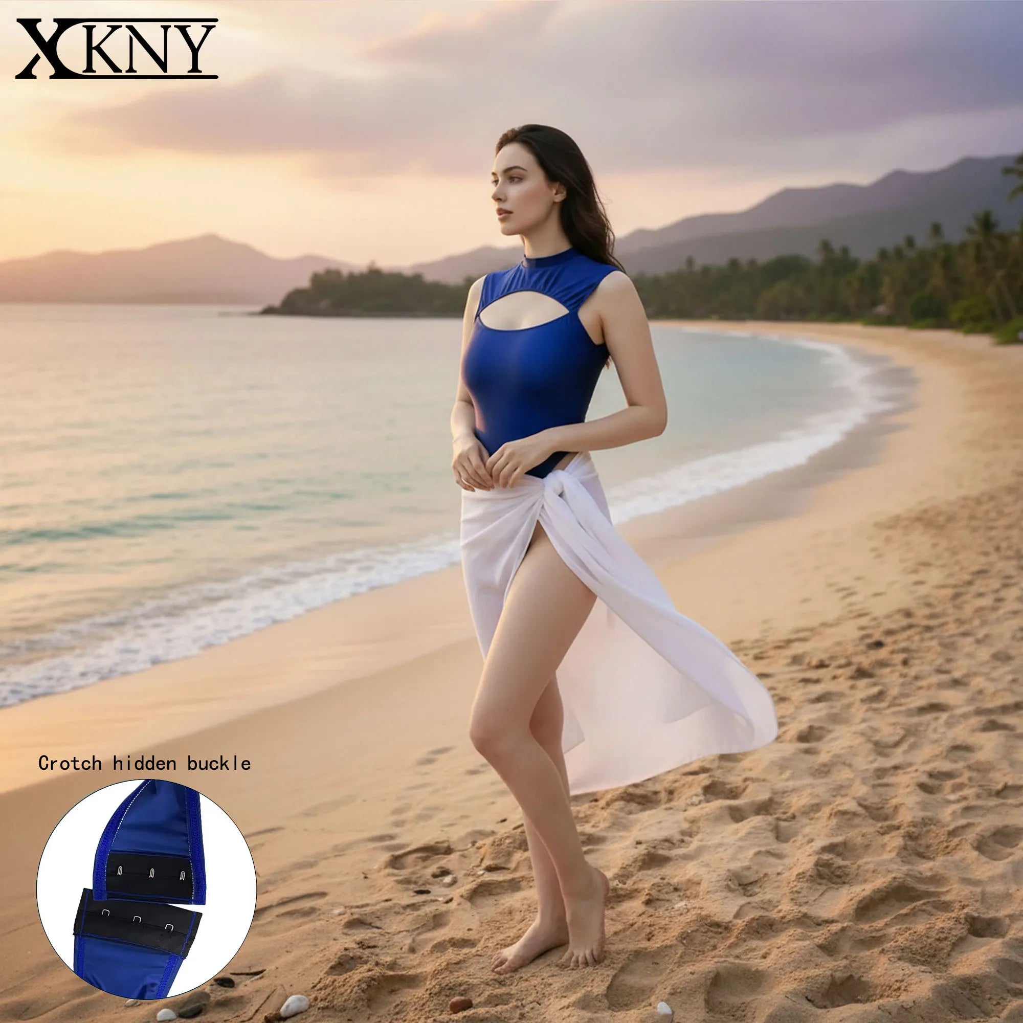 XClocKNYoung satin glossy swimsuit high elastic jumpsuit front open chest sexy silk Hidden crotch hook satin glossy swimsuit