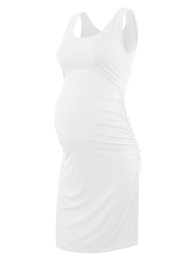 Liu&Qu Maternity Dresses Women Side Ruched Pregnany Dress Bodycon Pregnant Clothes Casual Mama Short Sleeve Wrap Baby Showers