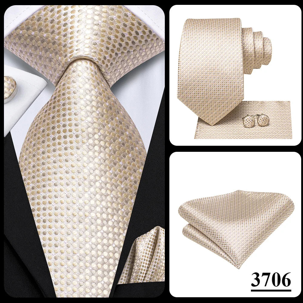 Hi-Tie Champagne Floral Paisley Silk Elegant Tie For Men Groom Wedding Men Necktie Pocket Square Cufflink Accessory Wholesale