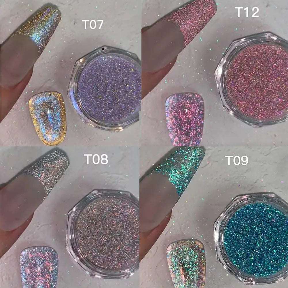 1 Box Laser Reflective Glitter Flash Diamond Nail Powder Sequins Sparkly Gel Polish Chrome Reflective Pigment Holographic Dust