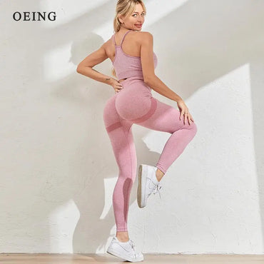 2 Piece Seamless Yoga Set Sports Tracksuit Women Gym Two Piece Set Clothing Fashion Fitness Suits Outfit Bra Leggings Sportswear