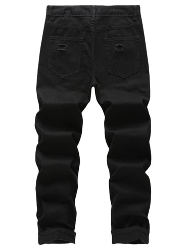 Men’s Slim Fit Ripped Black Jeans Distressed Casual Pants Streetwear Fashion Trousers USA Flag Print Waistband