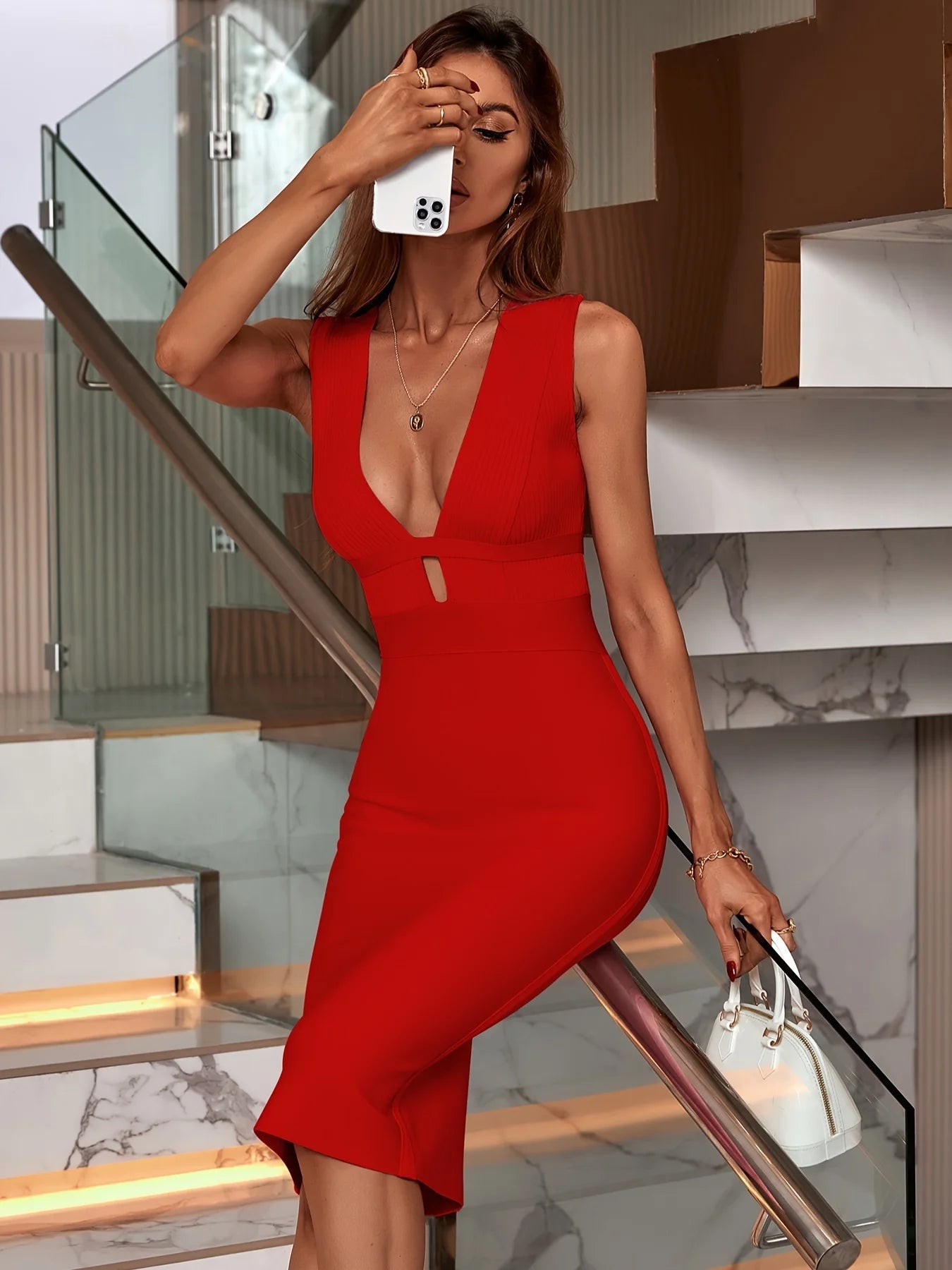 Red Bandage Dress Women Maxi Party Dress Bodycon Elegant Draped Sexy E –  Mega Mart Center