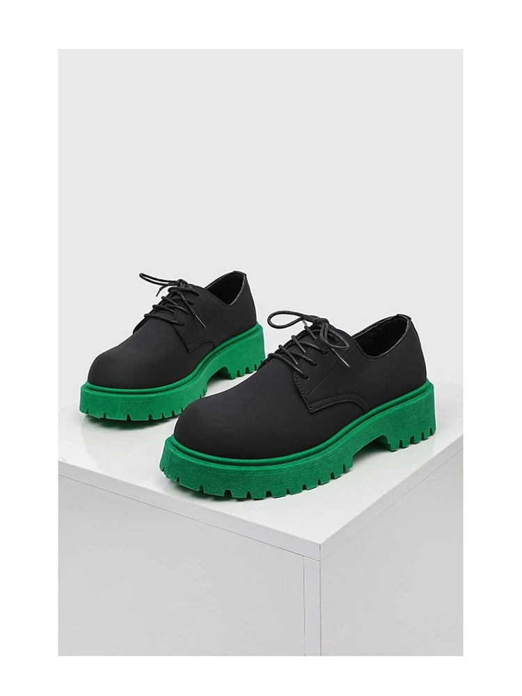 Men's Designer Derby Shoes Platform Sole Two-Tone Color Round Toe Elevator Casual Leather Shoes Ins Fashion Footwear Sneakers