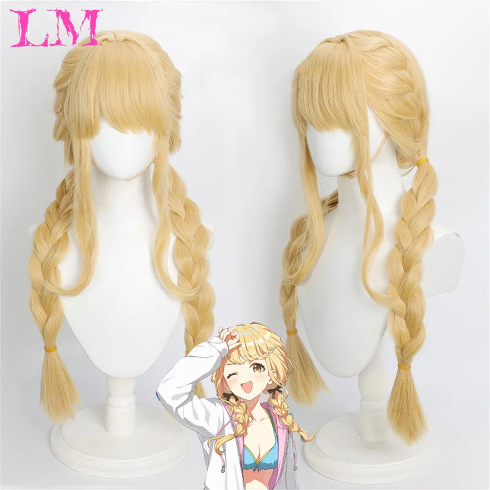 LM Synthetic Black Wig with Long Ponytail Short Straight Wig Lolita Cosplay Party Harajuku Blonde Wig With Bangs for Women