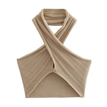 XEASY 2023 NEW Summer Women Solid Color Hang one's neck Backless Lace-up Decoration Vintage Streewear Top