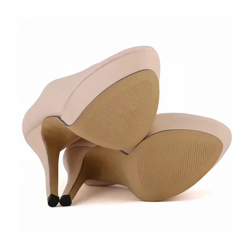 Autumn Winter Women Boots Fashion Sexy Stilettos 14cm Round Toes High Heels Ladies Platform Pumps Leather Party Shoes Large Size