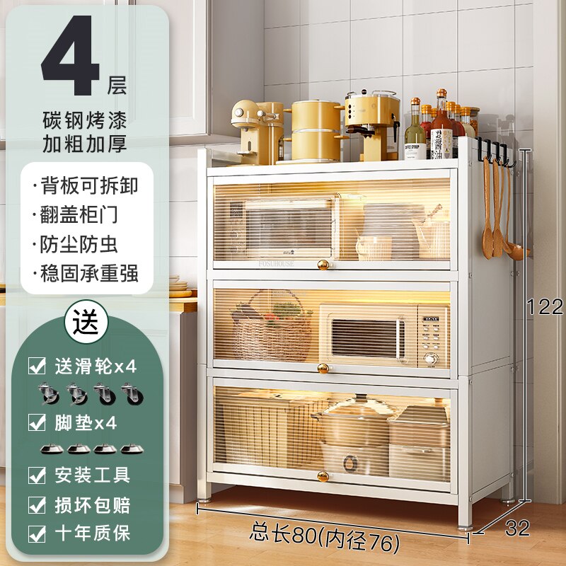 Modern Carbon Steel Kitchen Cabinets Home Kitchen Furniture Simple Tableware Storage Cabinet Multi-layer Shelf with Flip Door