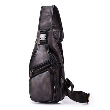New Hot Sale Quality Crazy Horse Leather Retro Triangle Sling Chest Bag For Men 8" Tablet One Shoulder Cross body Bag Male 8015