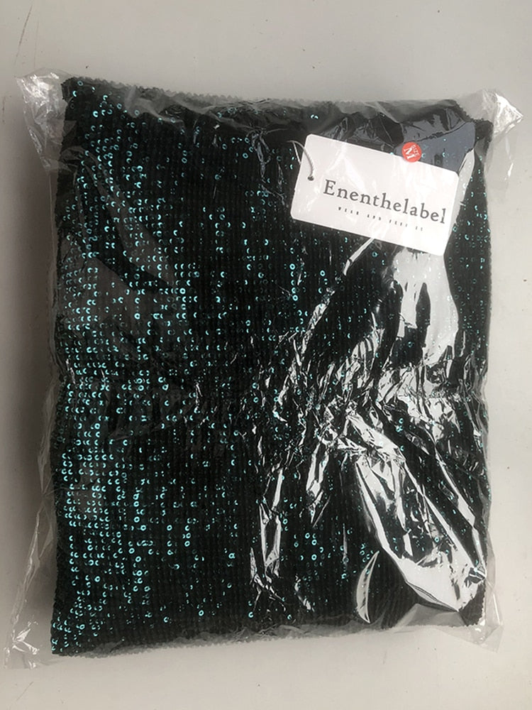 Enenthelabel O Neck Full Sleeved Maxi Dress Stretch Sequined Floor Length Evening Party Dress
