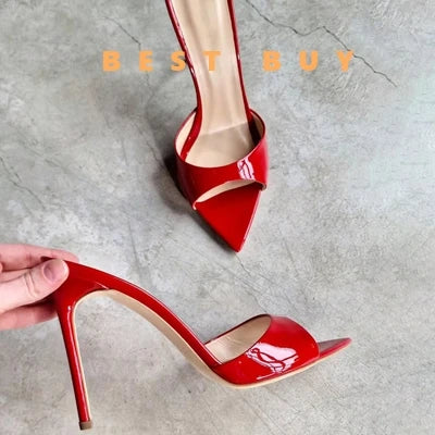 2023 New Women's Open Toe Mules Gold Silver Slip on Thin High Heel Sandals Banquet Sexy Fashion Ladies Sandals Plus Size 35-43