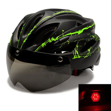 Motorcycle Helmet with LED Warning Light Outdoor Safety Cycling Helmet MTB Mountain Bike Helmet With Goggles Riding Equipment