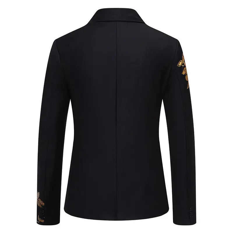 Metal-printed Men's Long-sleeved Suit Jacket, White V-neck Blazers, Wine Red Wedding Party Performance Coat.European Sizes M-3XL