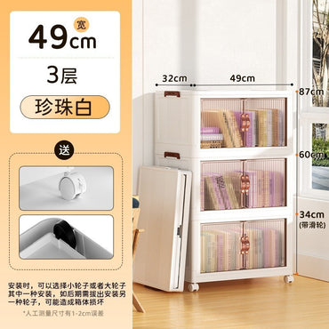 Folding Portable Storage Cabinet Bins Stackable Organizer Box with Caster Wheels Collapsible Toy Storage with Double Door
