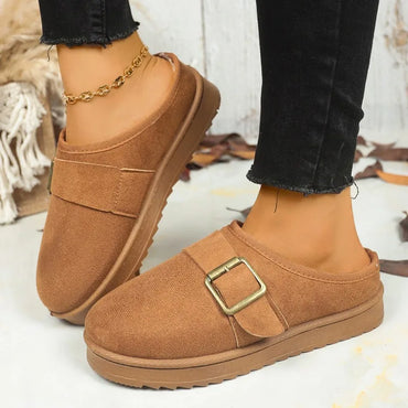 Snow Boots Women 2025 Winter New Cashmere Warm Thick Bottom No Heel Wool Half Slippers Casual Indoor Women's Cotton Shoes